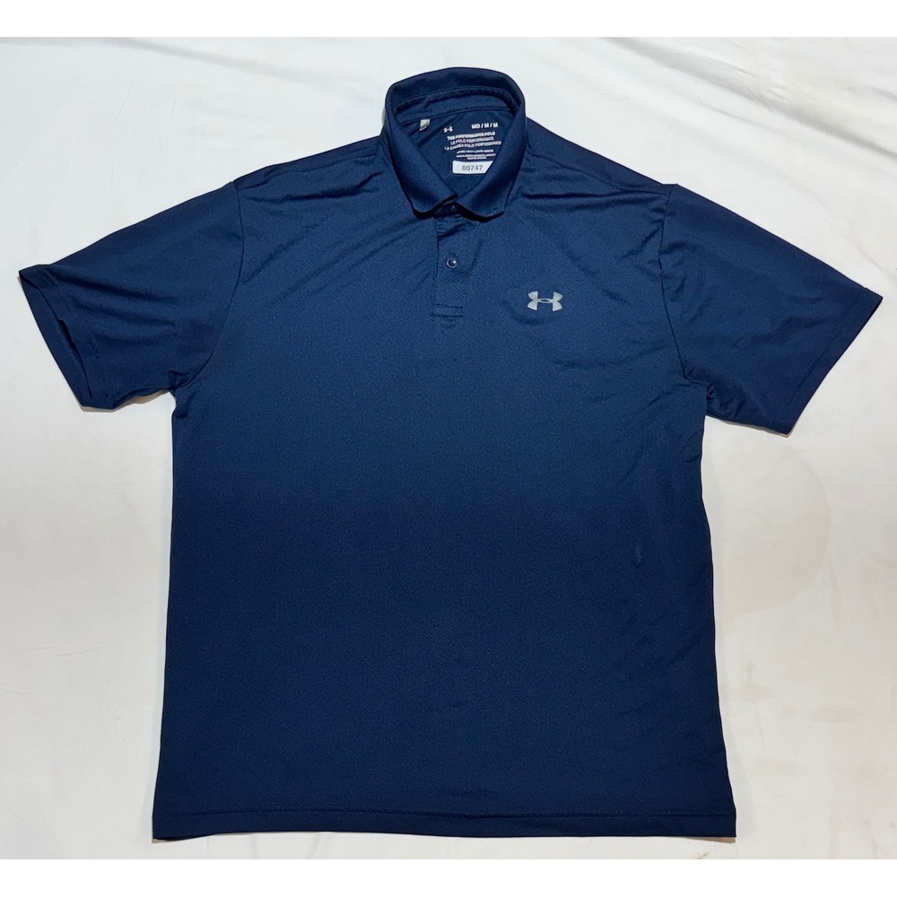 Under Armour Mens Navy Blue Performance Polo Shirt Short Sleeve Loose Fit MD